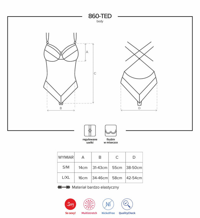 Body dantelă, Obsessive, 860-TED-1, Negru L/XL