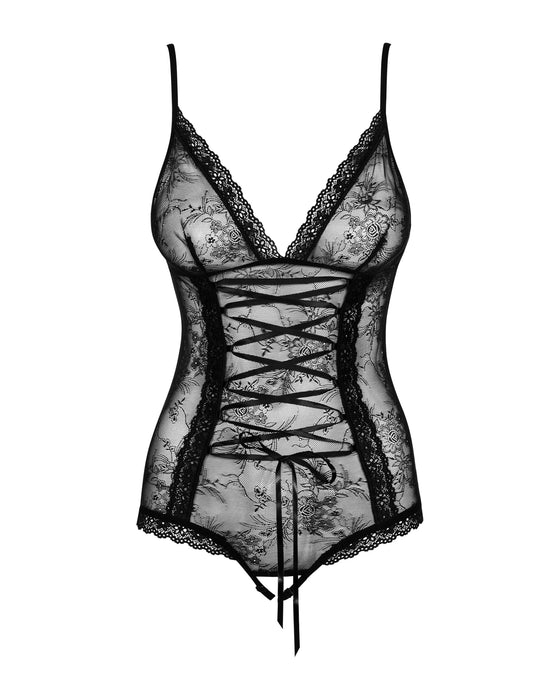 Body dantelă, Obsessive Slevika, negru, L/XL