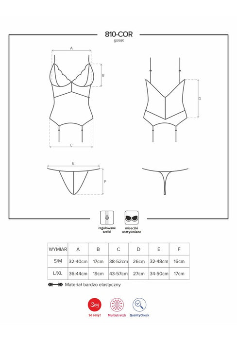 Set Corset și Tanga, Obsessive, Negru, S/M