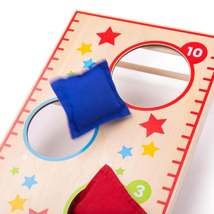 Joc de îndemânare, Bigjigs Toys, saculeti colorați, lemn