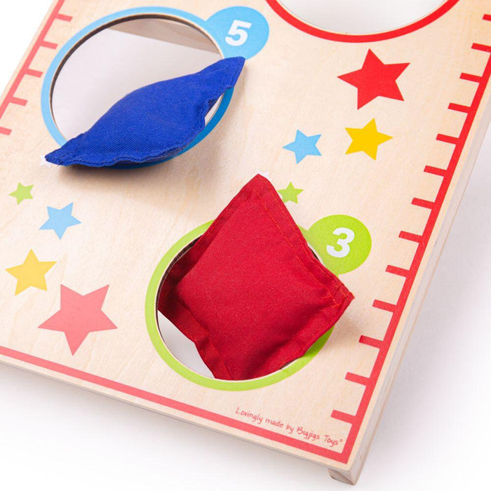 Joc de îndemânare, Bigjigs Toys, saculeti colorați, lemn