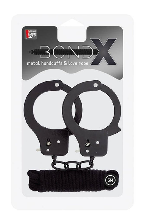 Set cătușe și funie, Bondy, negru, metal/mătase