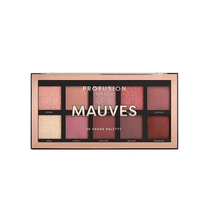 Paletă de farduri de pleoape Profusion Cosmetics Mauves, 10 nuanțe, 103 g