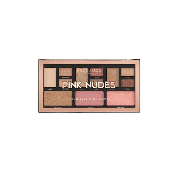 Paletă de farduri de ochi și obraji Profusion Cosmetics Mini Artistry Pink Nudes, 12 culori, 1,5 g