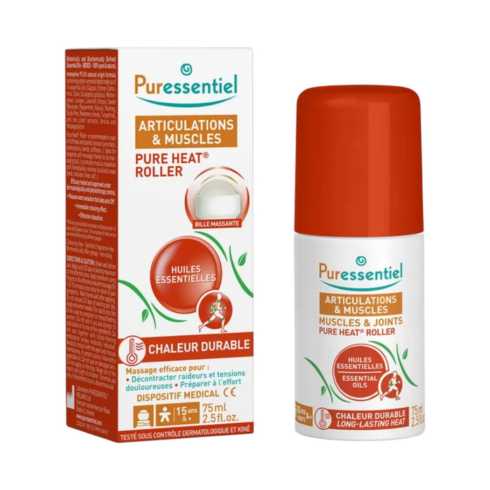 Ulei de corp roll-on Puressentiel Pure Heat, pentru articulații și mușchi, cu uleiuri esențiale, 75 ml