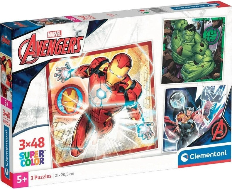 Puzzle Clementoni Marvel Avengers, 3 x 48 piese, 5+ ani, 21 x 20,5 cm