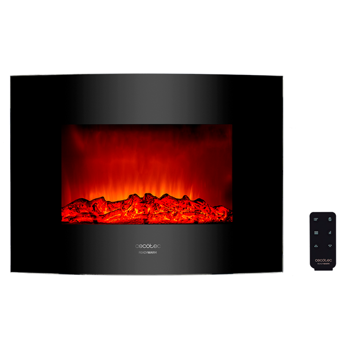 Șemineu electric decorativ de perete Cecotec Ready Warm 2200 Curved Flames, 2000 W, 2 trepte, negru