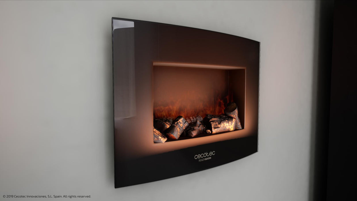 Șemineu electric decorativ de perete Cecotec Ready Warm 2200 Curved Flames, 2000 W, 2 trepte, negru