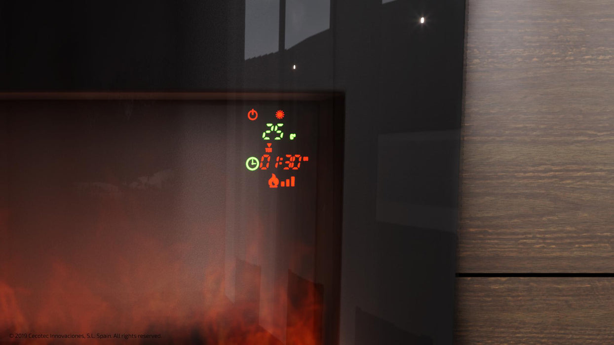 Șemineu electric decorativ de perete Cecotec Ready Warm 2600 Curved Flames, 2000 W, 2 trepte, 13,5 × 66,5 × 56 cm, negru