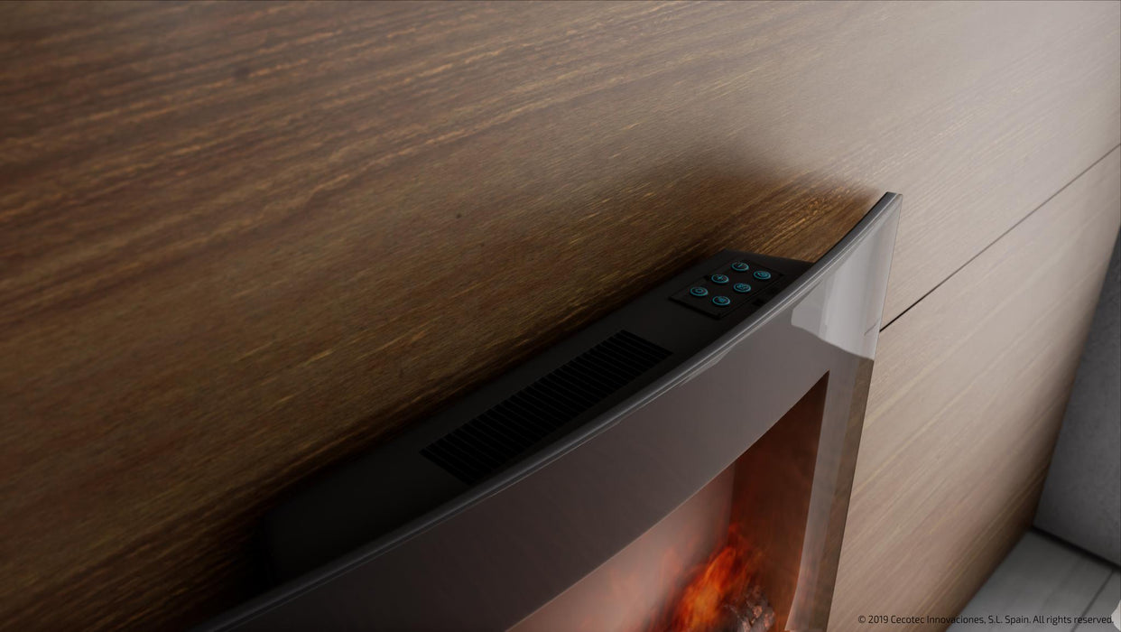 Șemineu electric decorativ de perete Cecotec Ready Warm 2600 Curved Flames, 2000 W, 2 trepte, 13,5 × 66,5 × 56 cm, negru