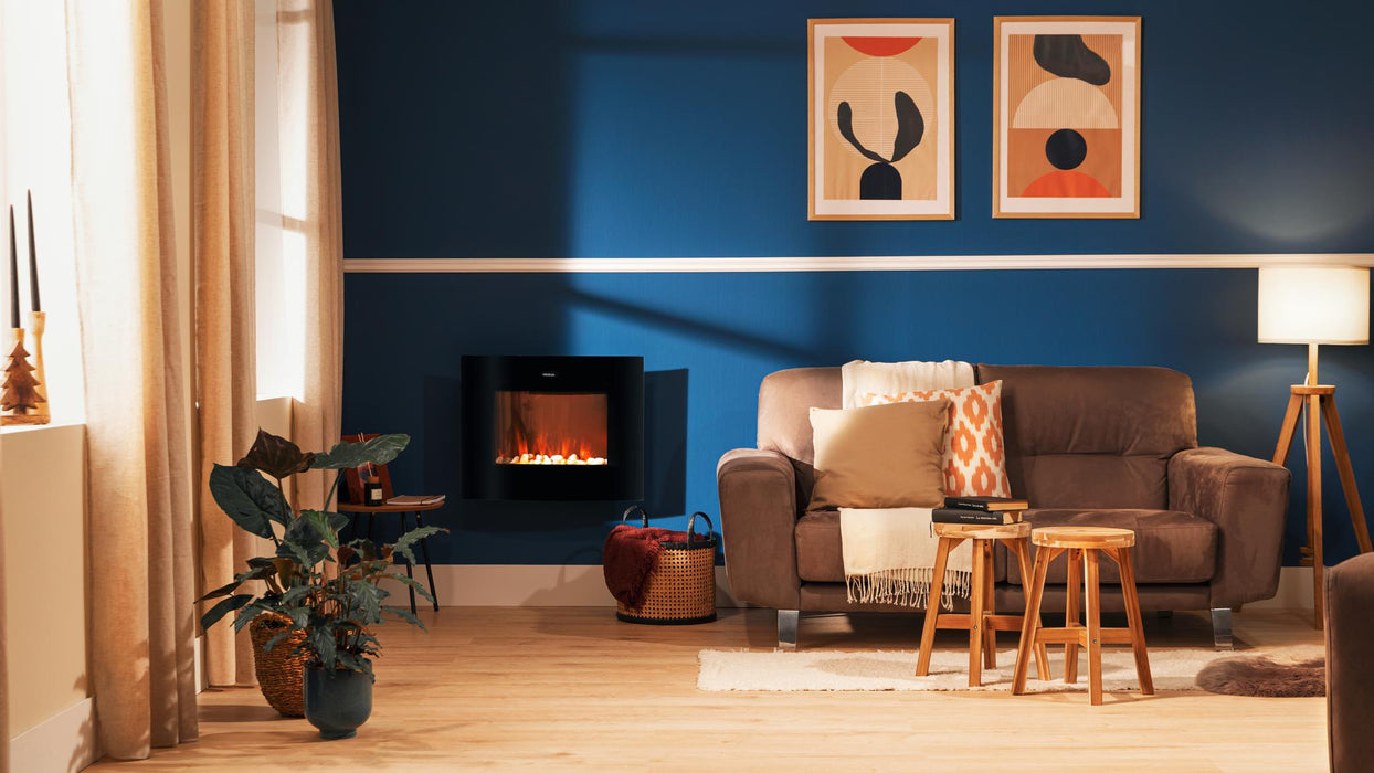 Șemineu electric Cecotec ReadyWarm 2650 Curved Flames Connected, 2000 W, 2 trepte, 66 × 15 × 52 cm, negru