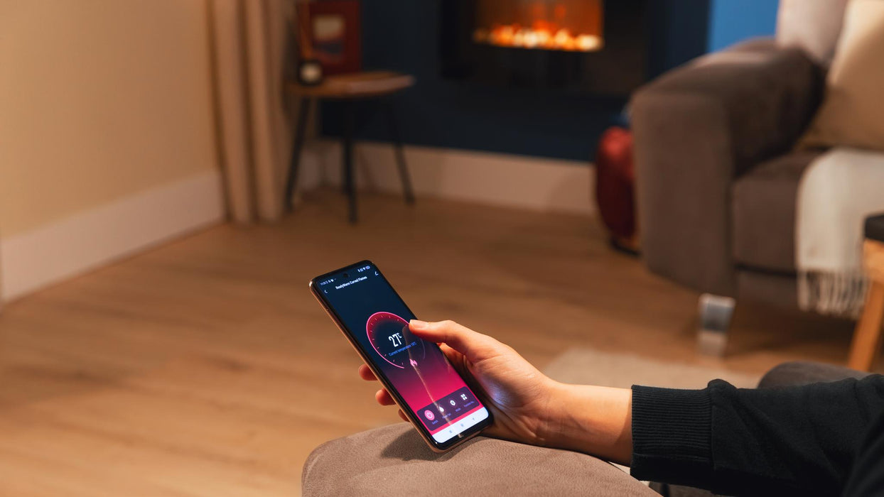Șemineu electric Cecotec ReadyWarm 2650 Curved Flames Connected, 2000 W, 2 trepte, 66 × 15 × 52 cm, negru