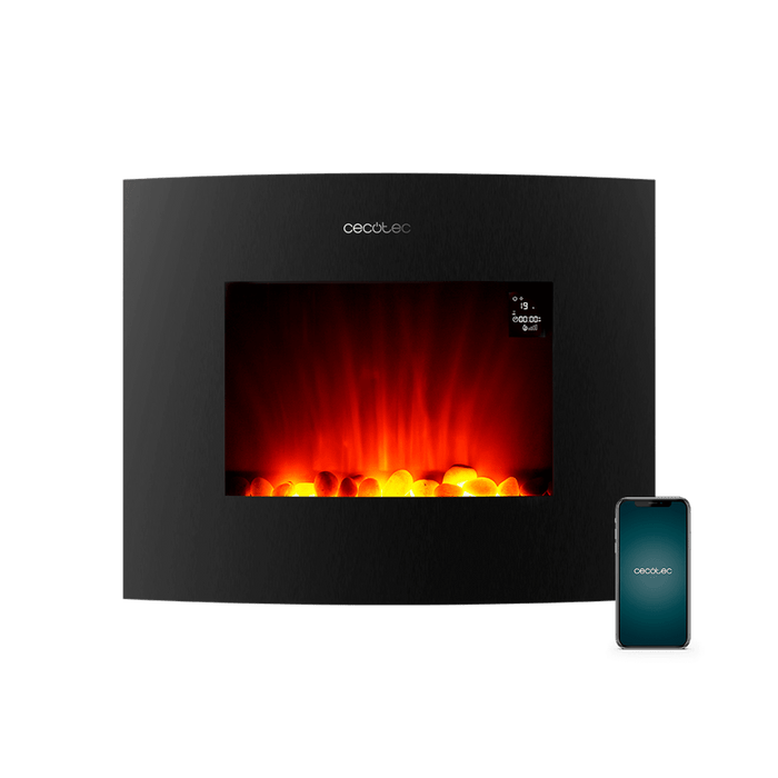 Șemineu electric Cecotec ReadyWarm 2650 Curved Flames Connected, 2000 W, 2 trepte, 66 × 15 × 52 cm, negru