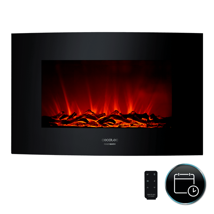 Șemineu electric decorativ de perete Cecotec Ready Warm 3500 Curved Flames, 2000 W, 2 trepte, negru