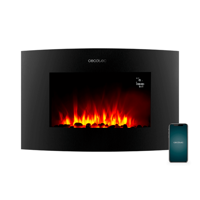 Șemineu electric decorativ Cecotec ReadyWarm 3550 Curved Flames Connected, 2000 W, 35”, negru