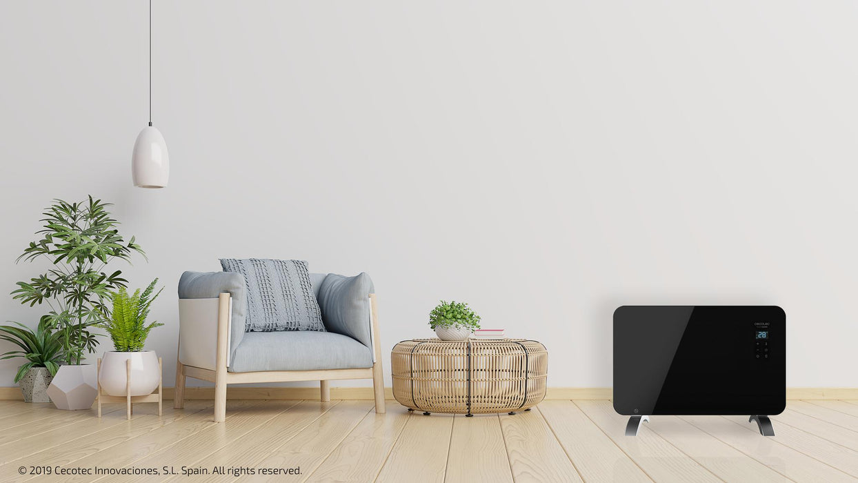 Convector electric cu panou din sticlă Cecotec Ready Warm 6670 Crystal Connection, 1000 W, 2 trepte, negru