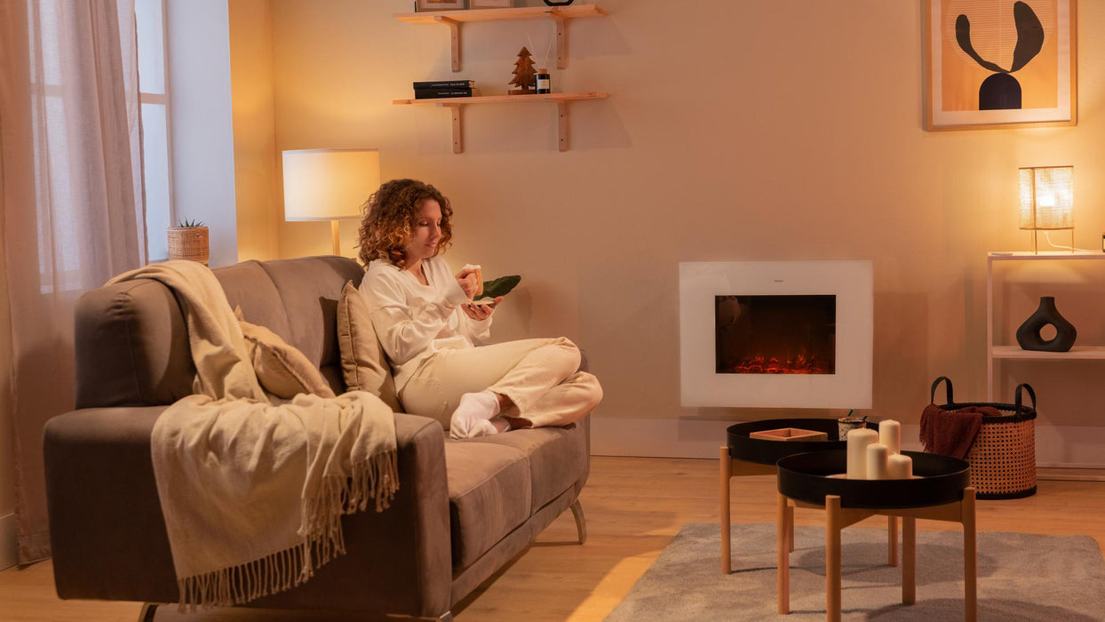 Șemineu electric Cecotec ReadyWarm 2690 Flames Connected White, 2000 W, 2 trepte, 14,5 × 66 × 52 cm, alb