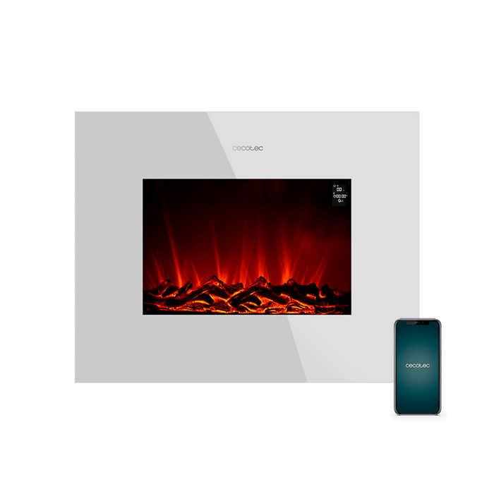 Șemineu electric Cecotec ReadyWarm 2690 Flames Connected White, 2000 W, 2 trepte, 14,5 × 66 × 52 cm, alb