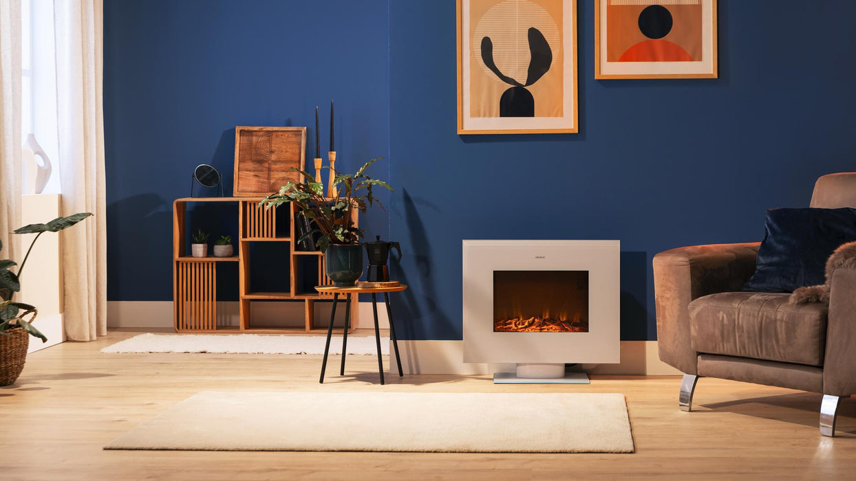 Șemineu electric decorativ Cecotec ReadyWarm 2710 Design Flames White, 2000 W, 66 × 14 × 52 cm, negru