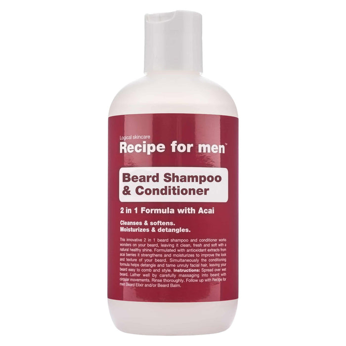 Șampon și balsam pentru barbă Recipe For Men Beard Shampoo & Conditioner, 2 în 1, hidratant, 250 ml