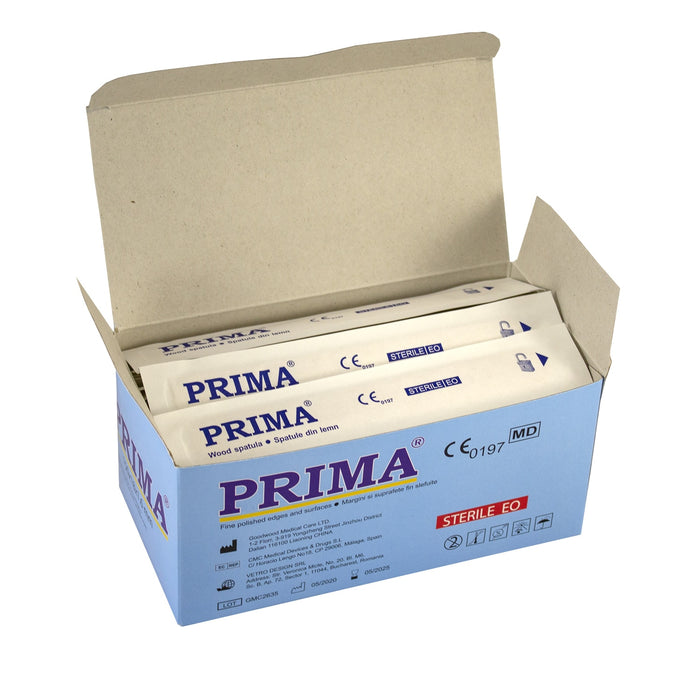 Apăsătoare de limbă sterile Prima, din lemn, ambalate individual, 100 bucăți