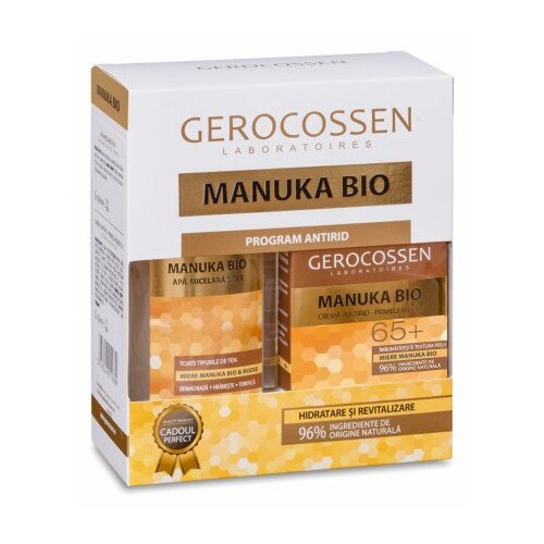 Set cosmetic Gerocossen Manuka Bio, cremă antirid 65+ și apă micelară