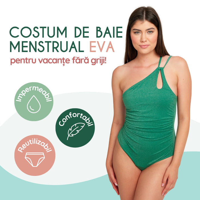 Costum de baie menstrual FemiEko Eva, absorbție moderată, verde, mărimea 3XL