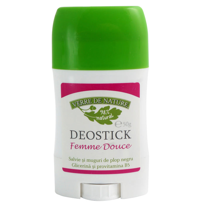 Deodorant stick Verre De Nature Femme Douce, 98% natural, cu salvie și muguri de plop negru