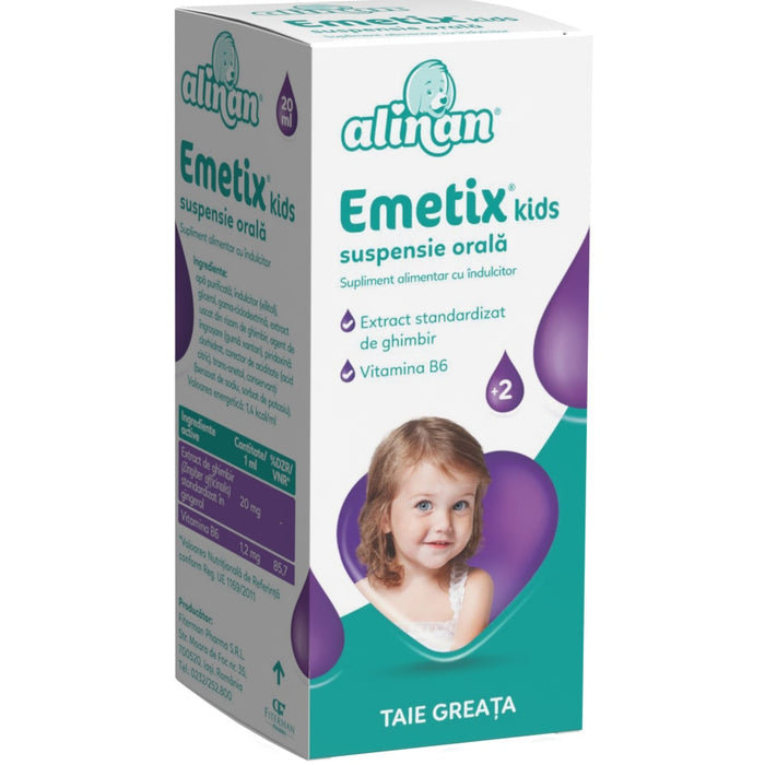 Supliment alimentar Fiterman Pharma Alinan Emetix Kids, cu ghimbir și vitamina B6, 20 ml