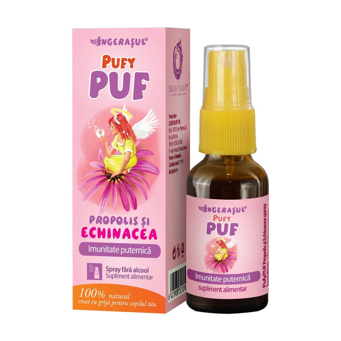 Supliment alimentar Dacia Plant Pufy Puf Propolis și Echinacea, spray fără alcool pentru copii, 20 ml