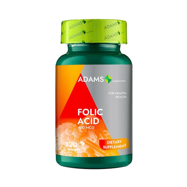 Supliment alimentar Adams Vision Acid folic, 400 µg, 120 comprimate