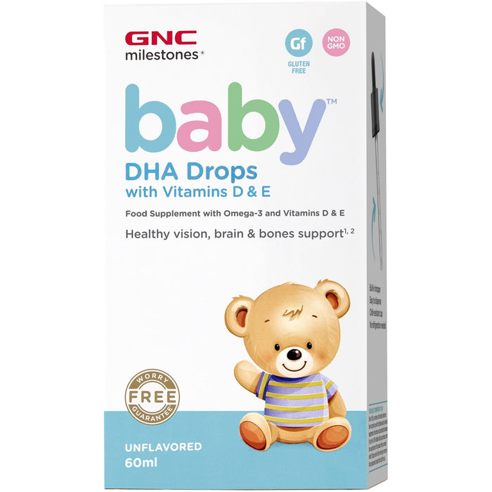 Supliment alimentar GNC Baby DHA Drops cu vitamine D și E pentru bebeluși, 60 ml