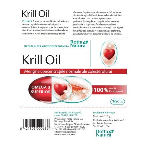 Supliment alimentar Rotta Natura Krill Oil, 500 mg, 30 capsule