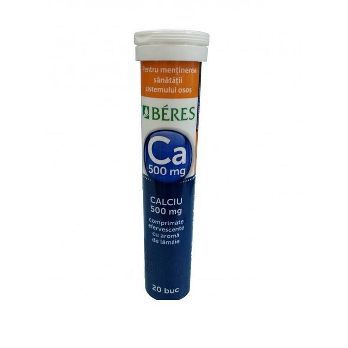 Supliment alimentar efervescent Beres Pharmaceuticals Calciu 500 mg, aromă de lămâie, 20 comprimate efervescente