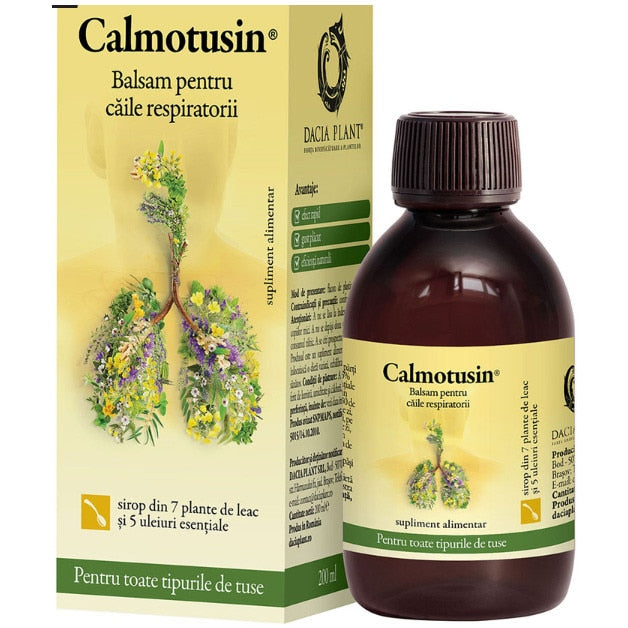 Supliment alimentar Calmotusin sirop cu 7 plante și 5 uleiuri esențiale, 200 ml