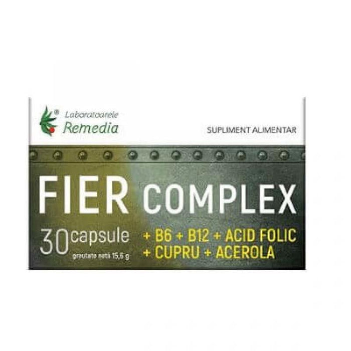 Supliment alimentar Laboratoarele Remedia Fier Complex, cu fier, vitamine și acerola, 30 capsule