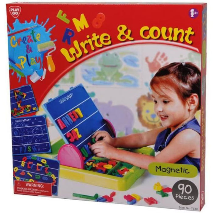 Tablă magnetică educativă PlayGo Write & Count, 90 de piese, 3+ ani