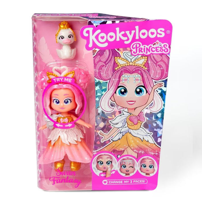 Păpușă Magicbox Kookyloos Princess, Swan Fantasy, cu animăluț, 3 expresii