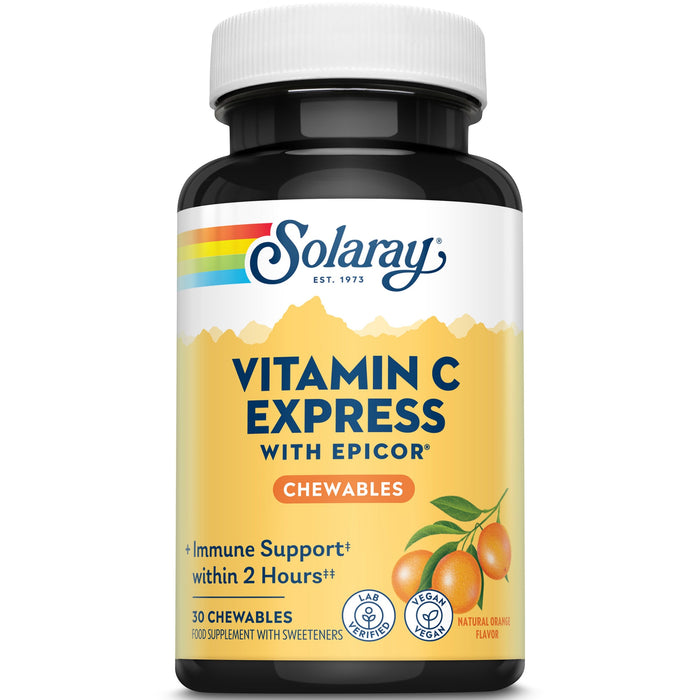 Supliment alimentar Solaray Vitamin C Express with EpiCor, cu aromă de portocală, 30 comprimate masticabile