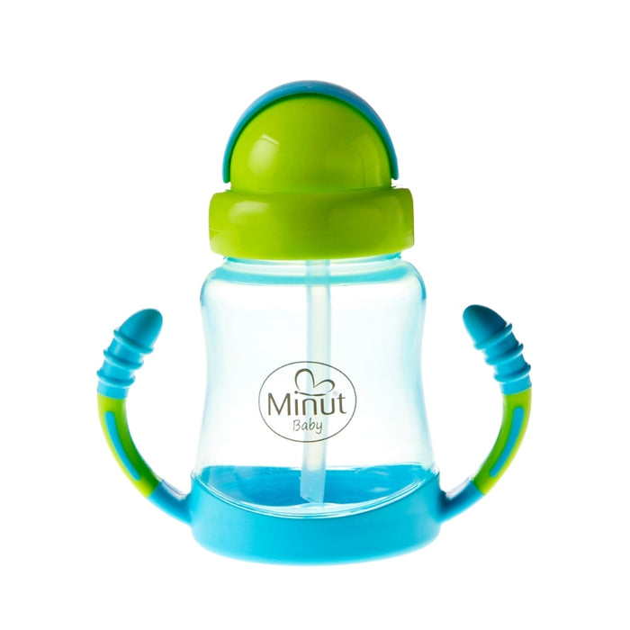 Cană cu pai Minut Baby, cu mânere și sistem anticurgere, pentru copii de la 6 luni, 210 ml