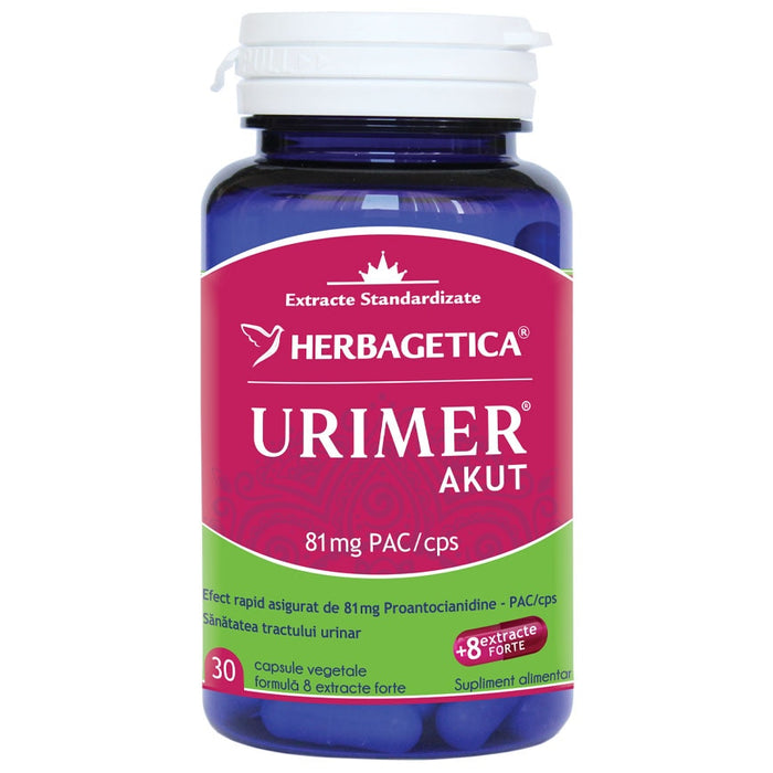 Supliment alimentar Herbagetica Urimer Akut, 81 mg PAC per capsulă, 30 capsule