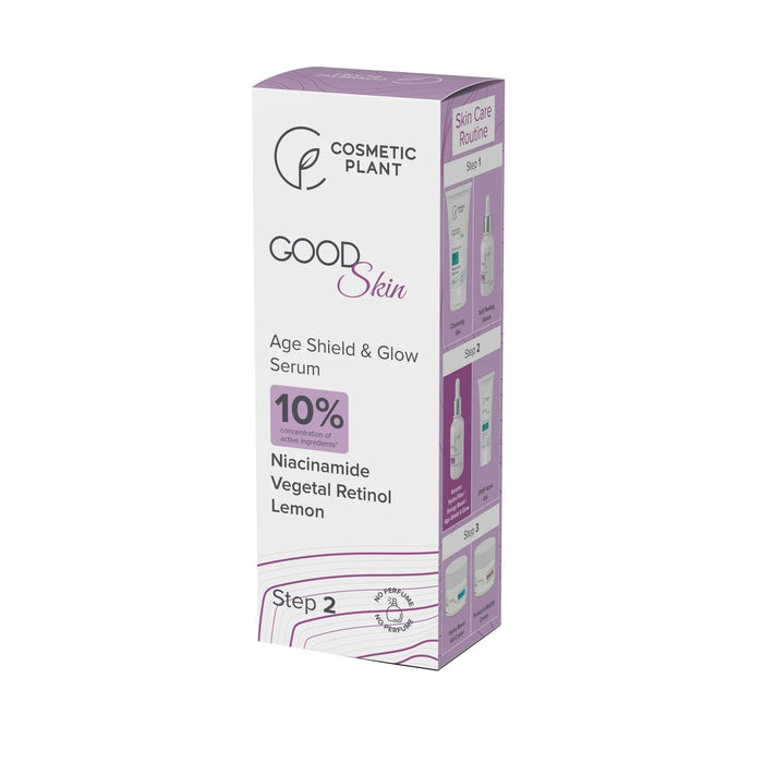 Ser pentru față Cosmetic Plant GOOD Skin Age Shield & Glow, cu niacinamidă și bakuchiol, 30 ml