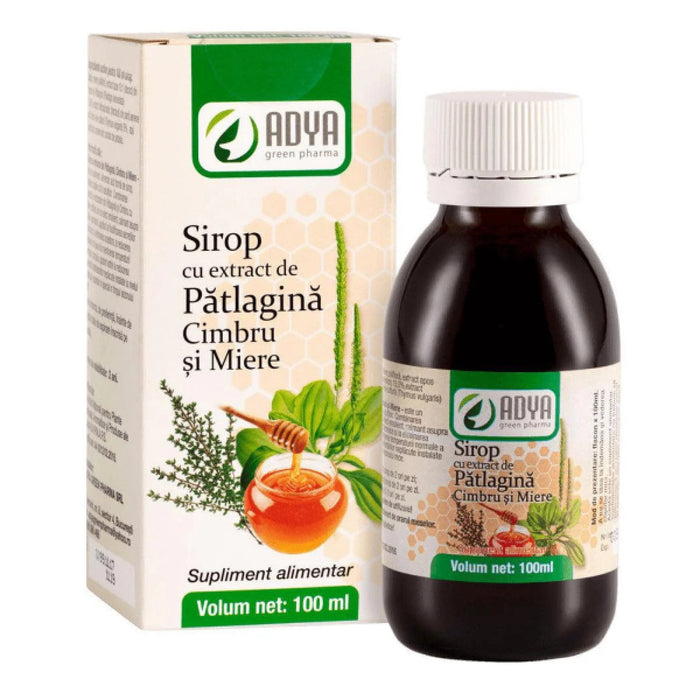 Supliment alimentar Adya Green Pharma, sirop de pătlagină, cimbru și miere, 100 ml