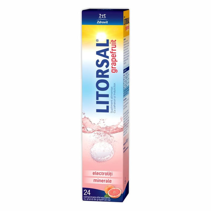 Supliment alimentar Zdrovit Litorsal, electroliți cu aromă de grapefruit, vitamine și minerale, 24 comprimate efervescente