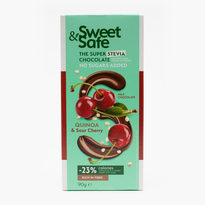 Ciocolată cu lapte Sweet&Safe cu quinoa și vișine, cu stevia, 90 g