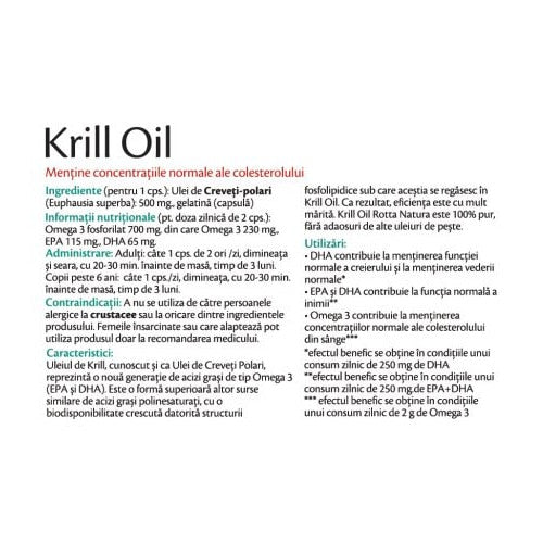 Supliment alimentar Rotta Natura Krill Oil, 500 mg, 30 capsule