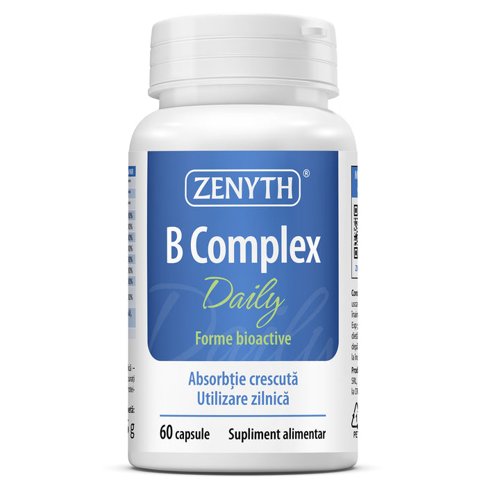 Supliment alimentar Zenyth Pharmaceuticals B Complex Daily, cu 8 vitamine B și cofactori, 60 capsule