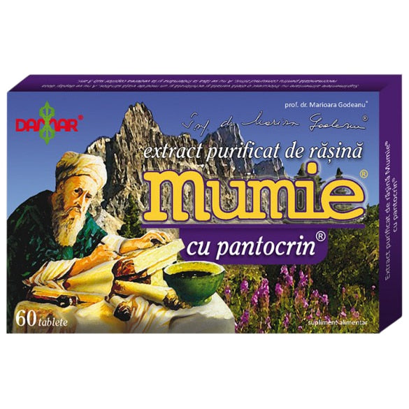 Supliment alimentar Mumie, extract purificat de rășină Mumie cu pantocrin, 60 comprimate