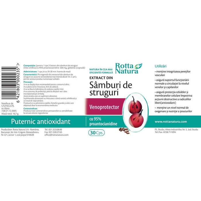 Supliment alimentar Rotta Natura Extract din sâmburi de struguri, 30 capsule