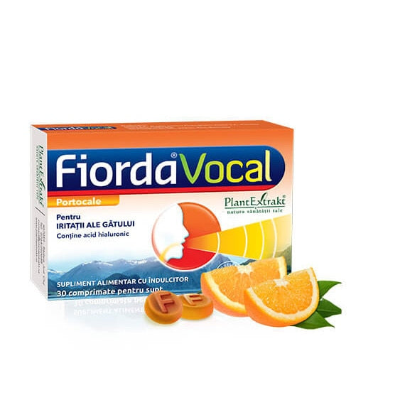 Supliment alimentar PlantExtrakt Fiorda Vocal, aromă de portocale, comprimate de supt, 30 comprimate